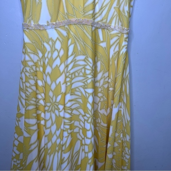 Badgley Mischka Yellow Paradiso Dress Size 4 Beaded Attatched Belt - Picture 6 of 16